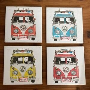 VW Volkswagen Bus Coasters Set of 4 Australia Camper Van Colorful